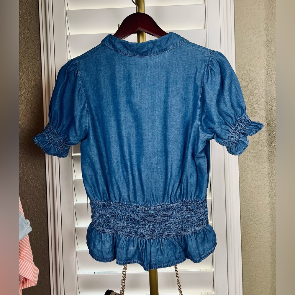 NWT- Chambray Smocked Blouse Sz S by Haute Monde - Picture 5 of 8